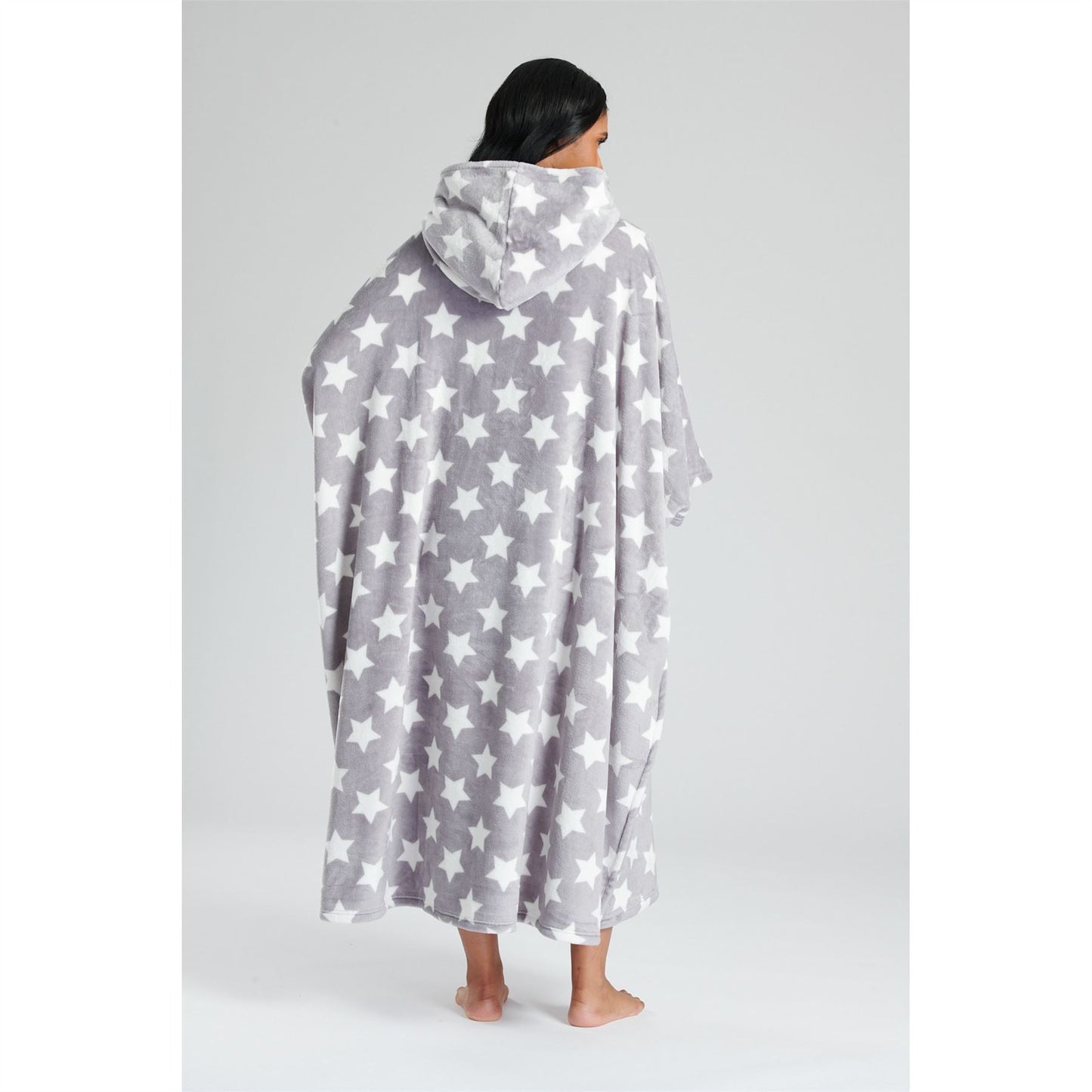 Loungeable Womens Star Long Luxury Fleece Hooded Poncho - Grey