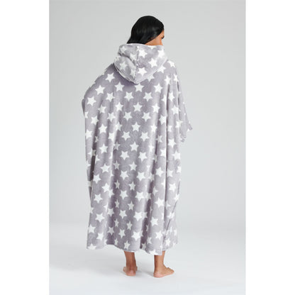 Loungeable Womens Star Long Luxury Fleece Hooded Poncho - Grey