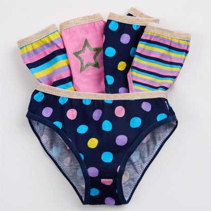 4Kidz Girls Briefs 5 Pack - Stripes/Dots (7-13 Years)