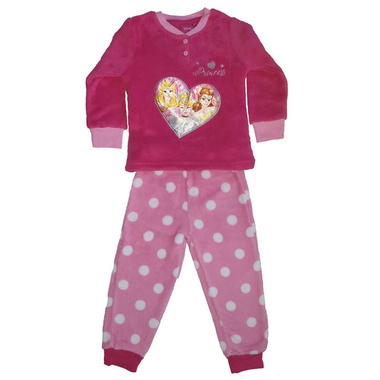 Girls Disney Princess Heart Fleece Pyjamas - Fushia