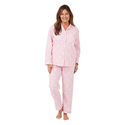 Marlon Womens Leaf Print Brushed Cotton Pyjamas - Pink