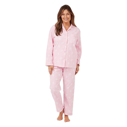 Marlon Womens Leaf Print Brushed Cotton Pyjamas - Pink