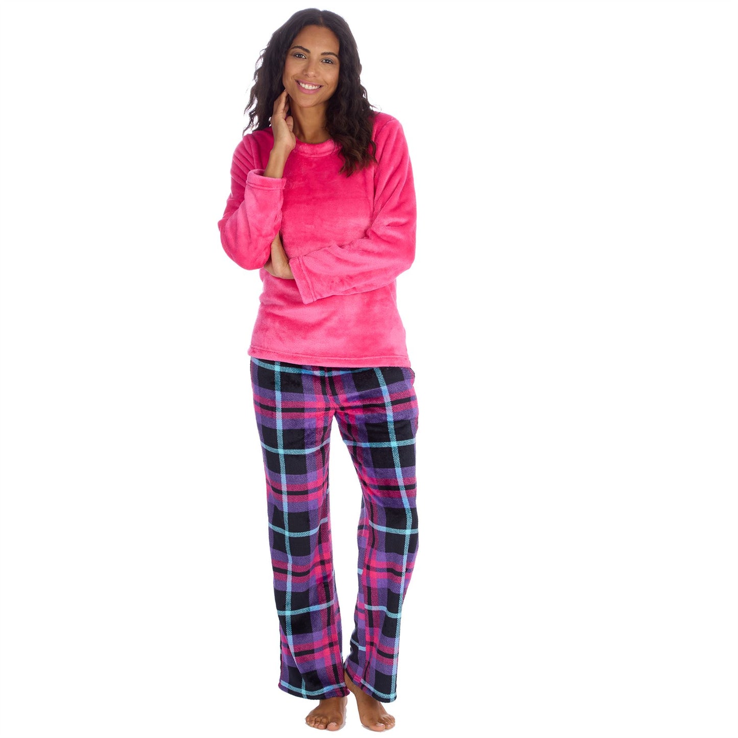 Forever Dreaming Womens Fleece Pyjamas - Purple Check