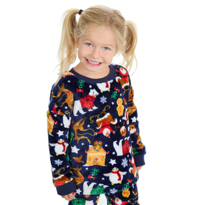 Kids All Over Print Fleece Christmas Pyjamas - Navy (2-6 Years)