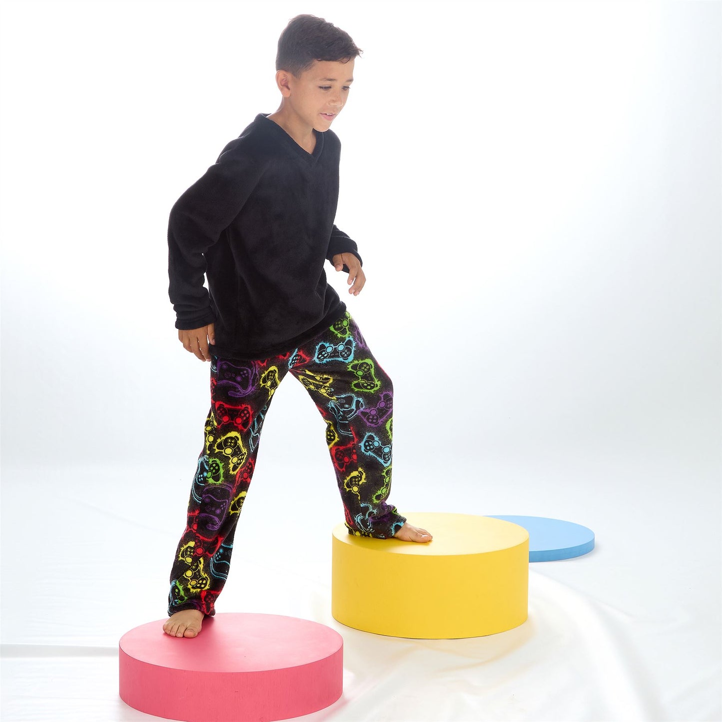 Cargo Bay Kids Fleece Gamer Print Pyjamas - Black/Multi