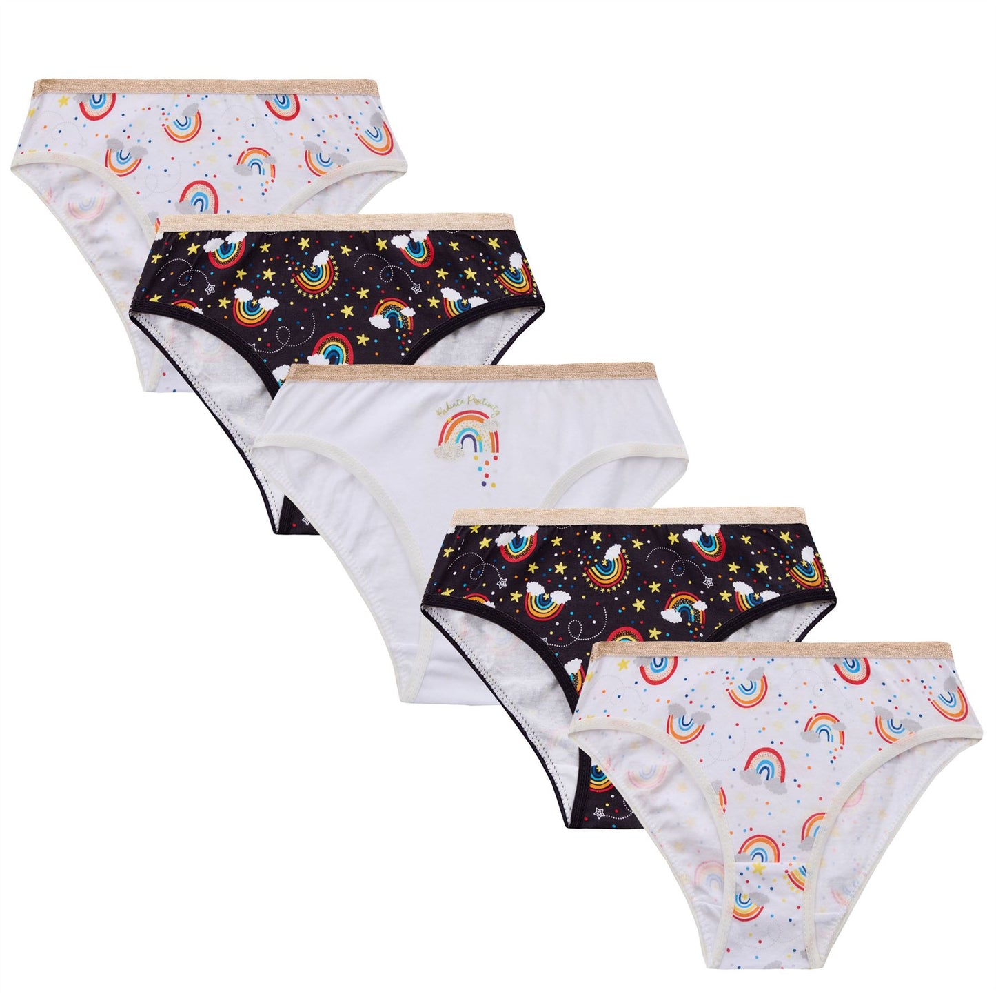 4Kidz Girls Briefs 5 Pack - Rainbows (7-13 Years)