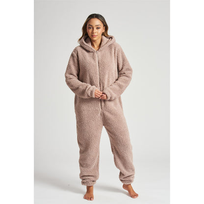 Loungeable Womens Taupe Borg Fleece Teddy Bear Onesie
