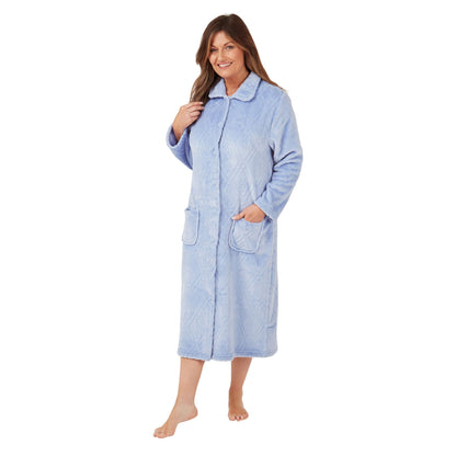Marlon Women's Embossed Button Through Housecoat - Blue