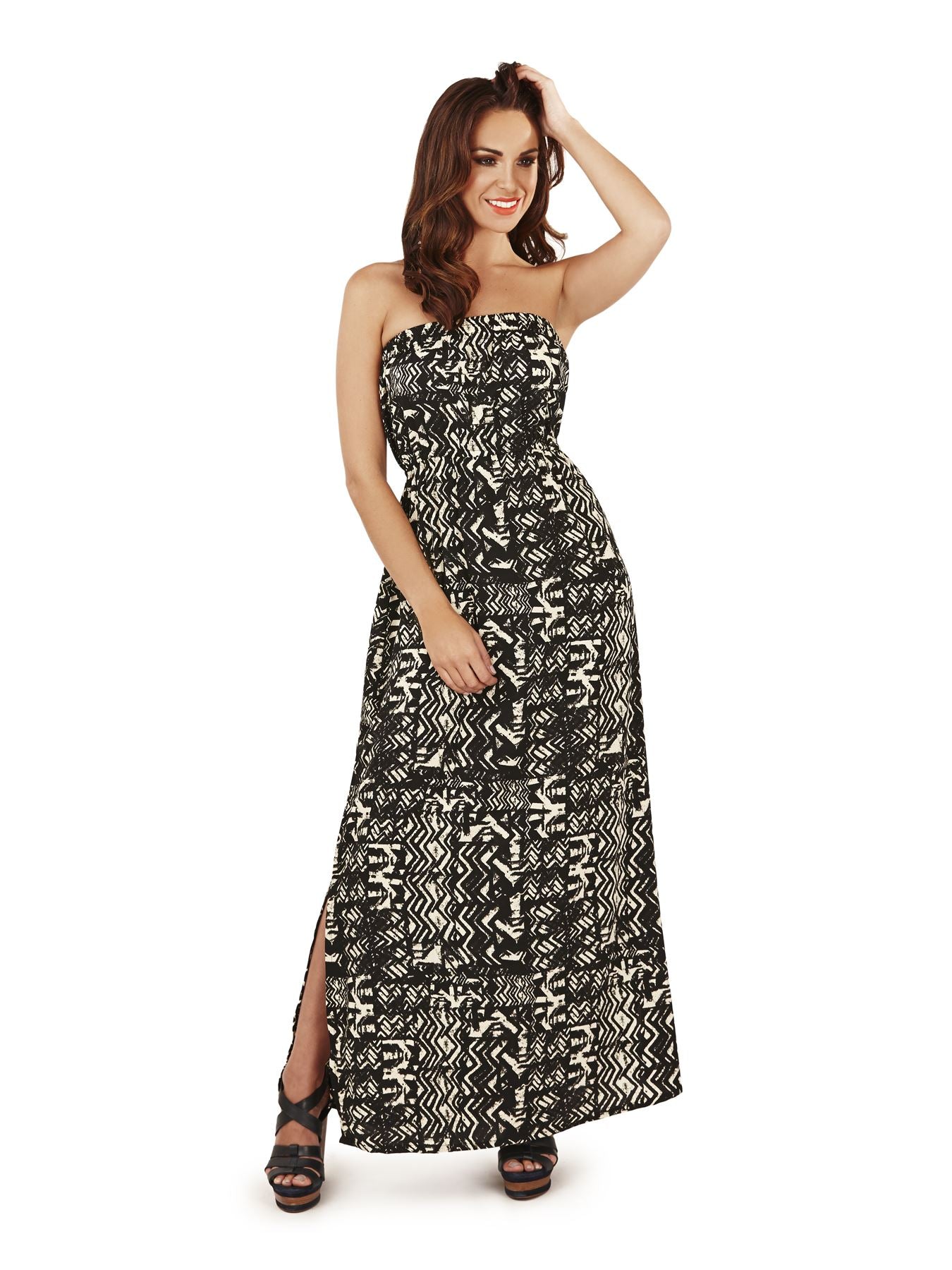 Pistachio Aztec Bandeau Maxi Dress - Black