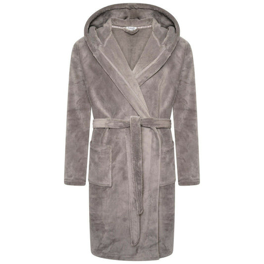Loungeable Mens Fleece Hooded Robe - Grey