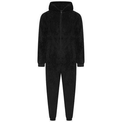 Loungeable Mens Sherpa Fleece Hooded Onesie - Black