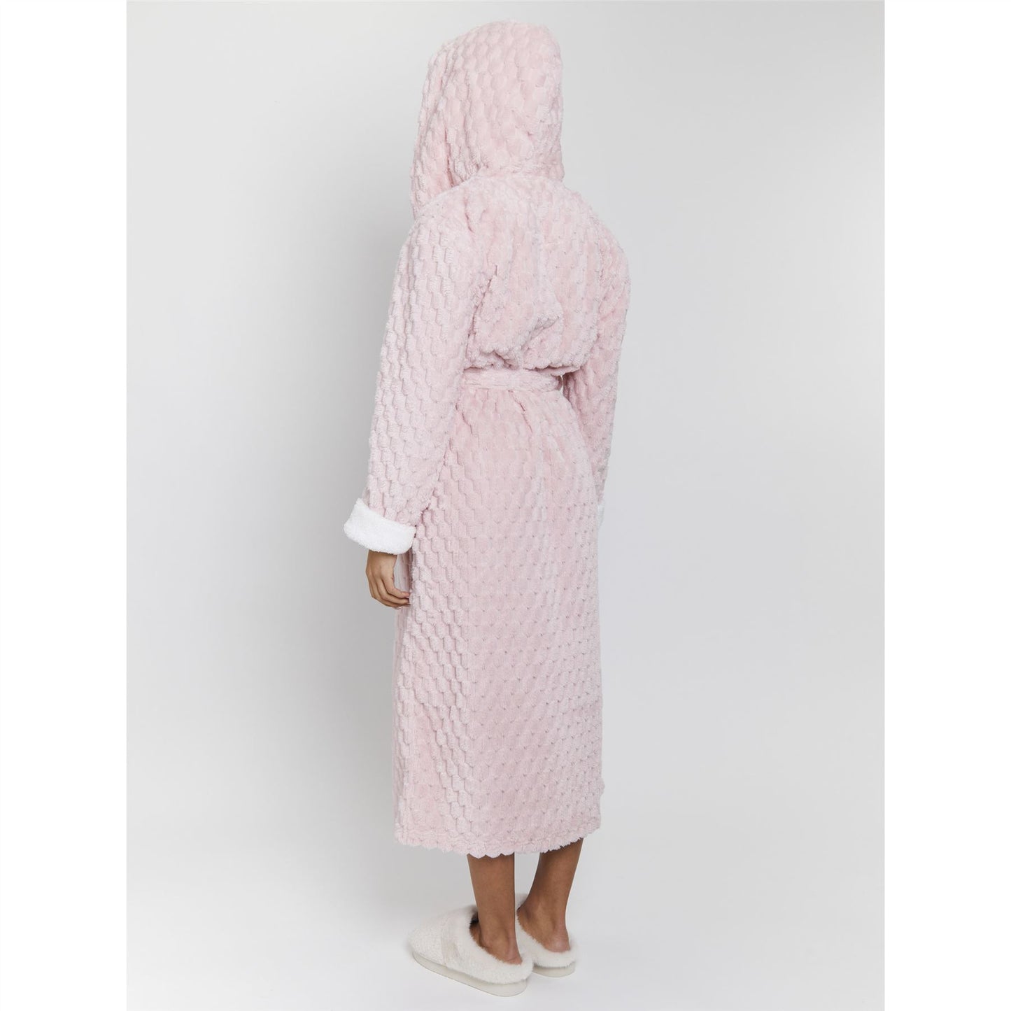 Loungeable Luxury Geometric Fleece Hooded Maxi Robe - Pink