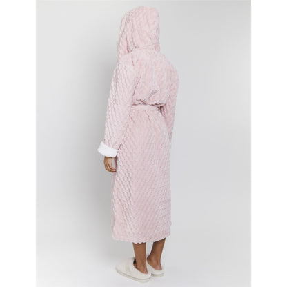 Loungeable Luxury Geometric Fleece Hooded Maxi Robe - Pink