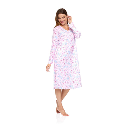 La Marquise Womens 'Berried Treasure' Long Sleeve Jersey Nightdress - Pink La Marquise