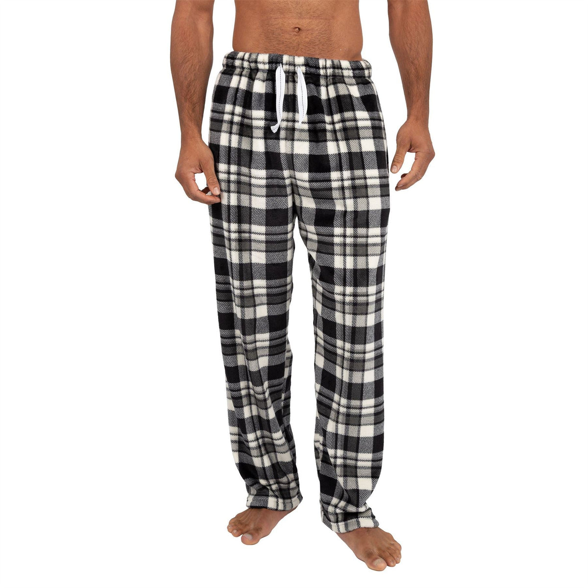 Cargo Bay Mens Check Fleece Lounge Pants - Black Cargo Bay