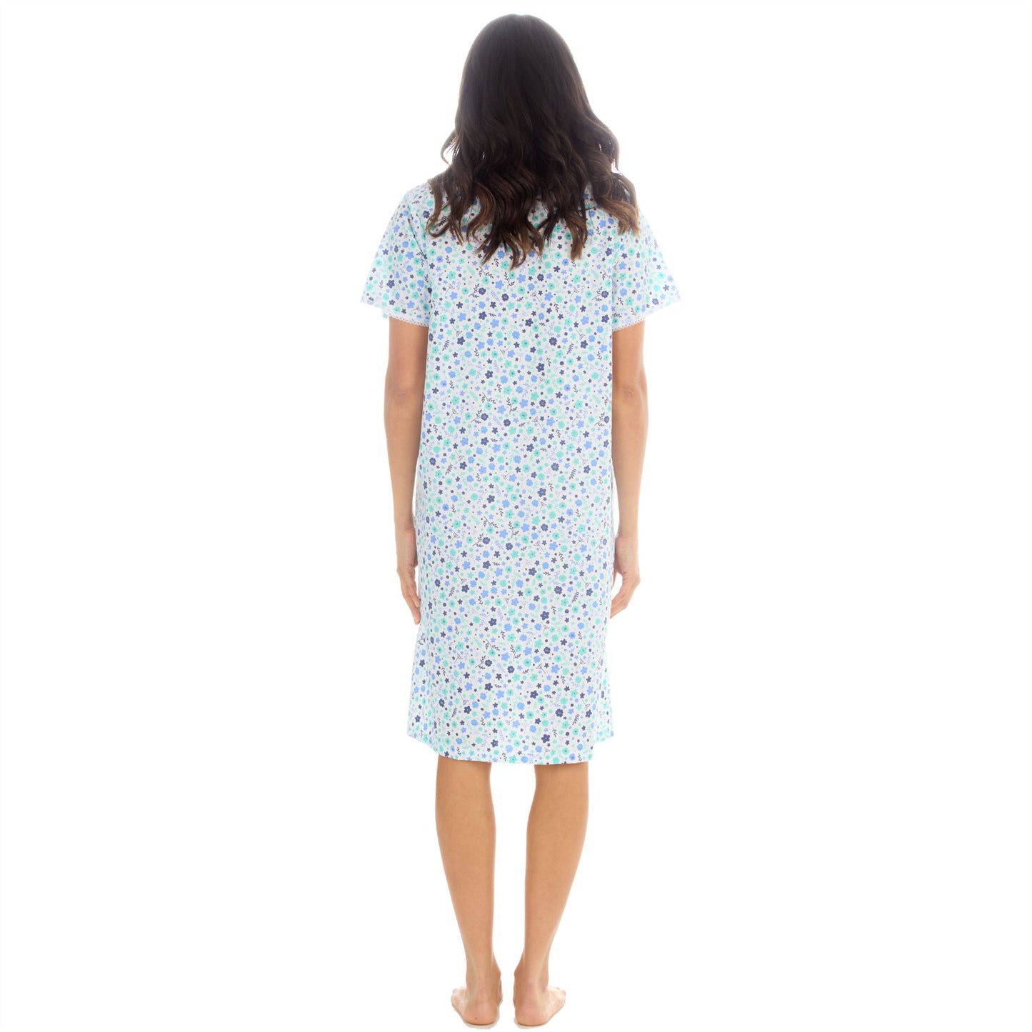 Countess Christie Short Sleeve Woven Poplin Floral Nightdress - Blue/Mint