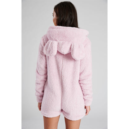 Loungeable Womens Sherpa Fleece Romper Onesie With XL Ears - Lilac