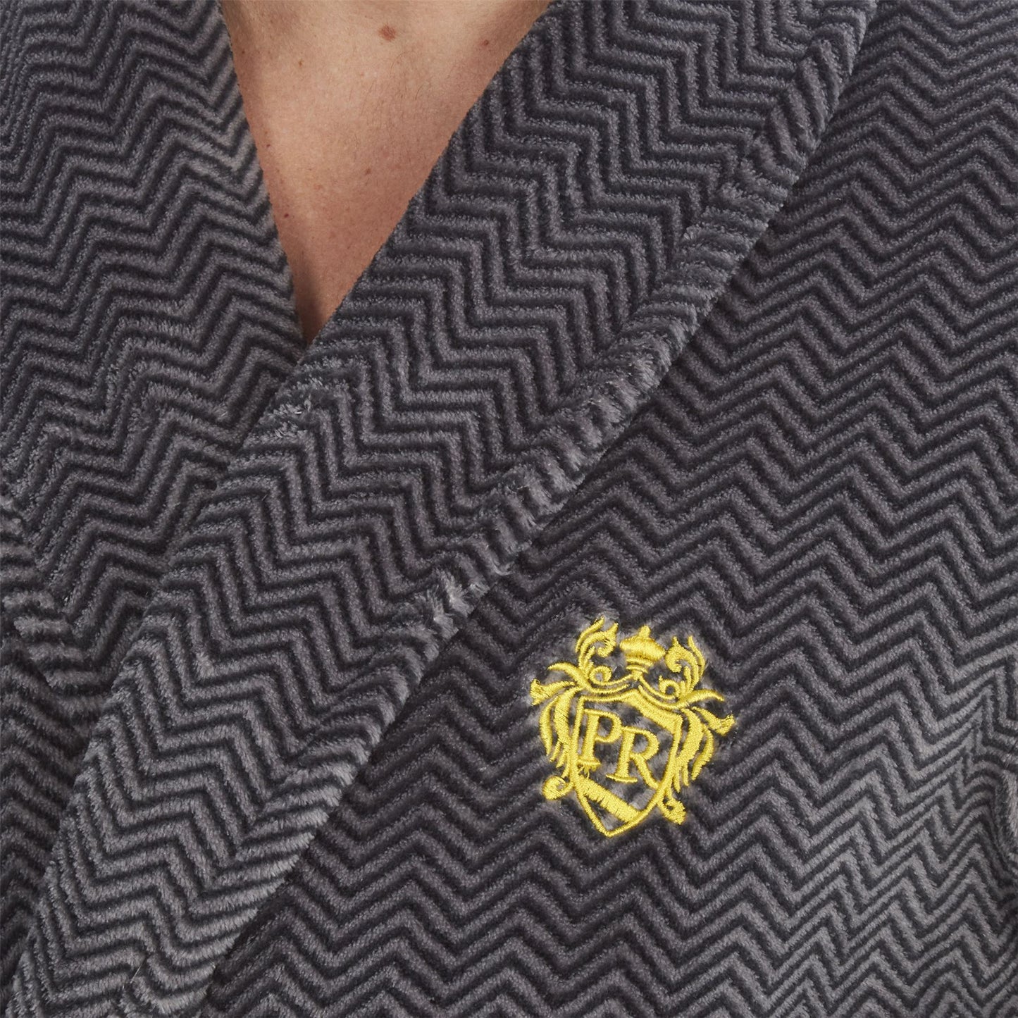 Pierre Roche Mens Chevron Shawl Collar Fleece Robe - Grey