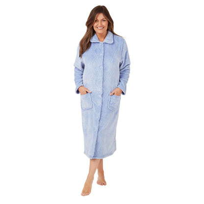 Marlon Women's Embossed Button Through Housecoat - Blue