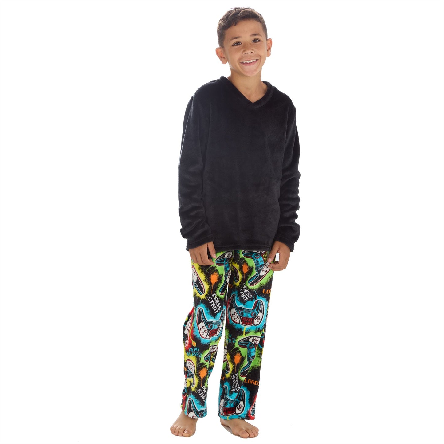 Cargo Bay Kids Fleece Gamer Pyjamas - Black/Multi