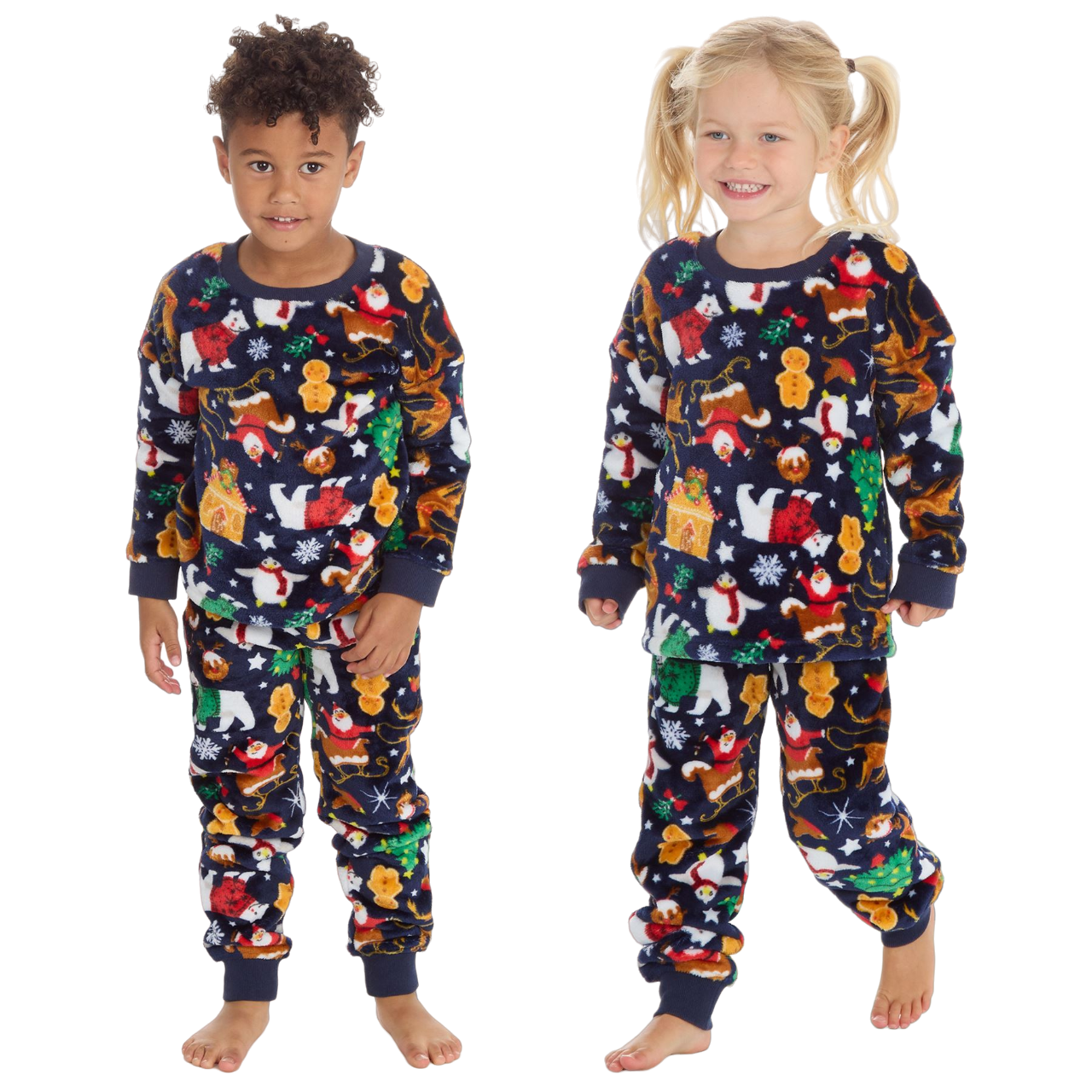Kids All Over Print Fleece Christmas Pyjamas - Navy (2-6 Years)