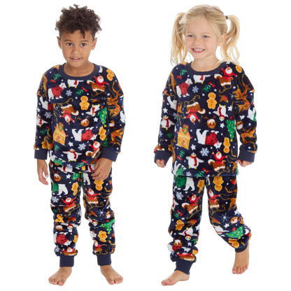 Kids All Over Print Fleece Christmas Pyjamas - Navy (2-6 Years)