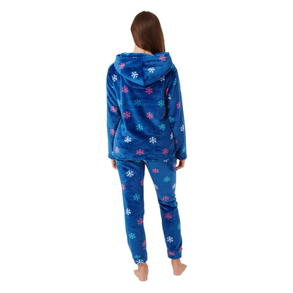 Indigo Sky Womens Snowflake Fleece Pyjamas - Navy