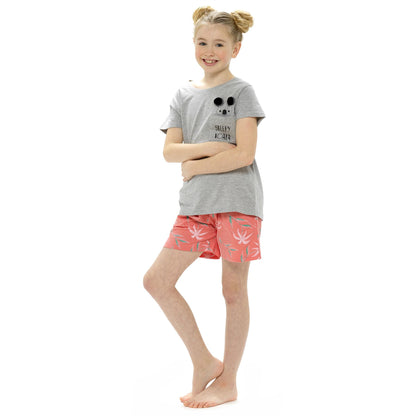 Foxbury Girls 'Sleepy Koala' Pyjama Set - Grey/Coral