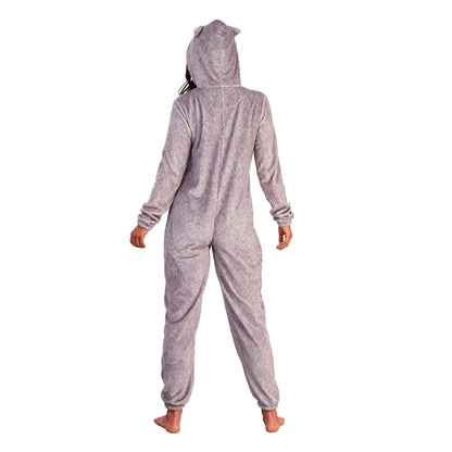 Loungeable Womens Racoon Fleece Onesie - Grey/White
