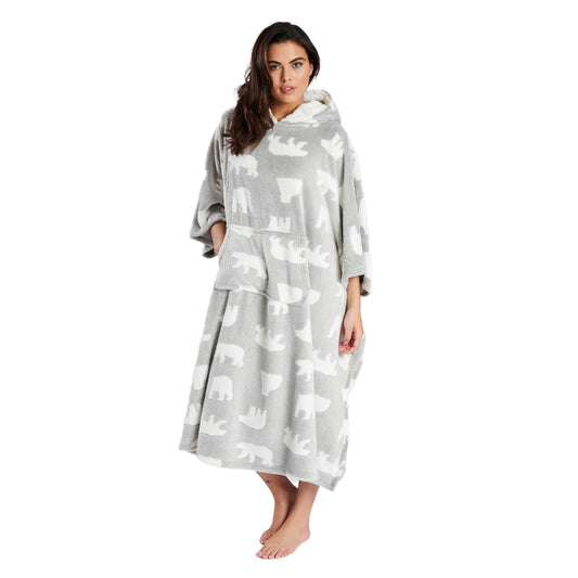 Loungeable Womens Polar Bear Fleece Poncho - Grey/White