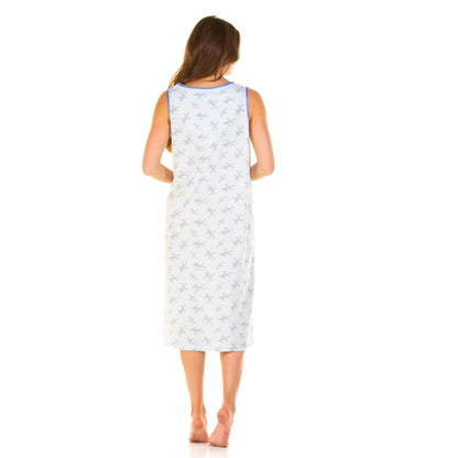 La Marquise Sleeveless Jersey Floral Nightdress - Blue