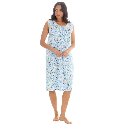 Countess Christie Sleeveless Woven Poplin Floral Nightdress - Blue/Mint