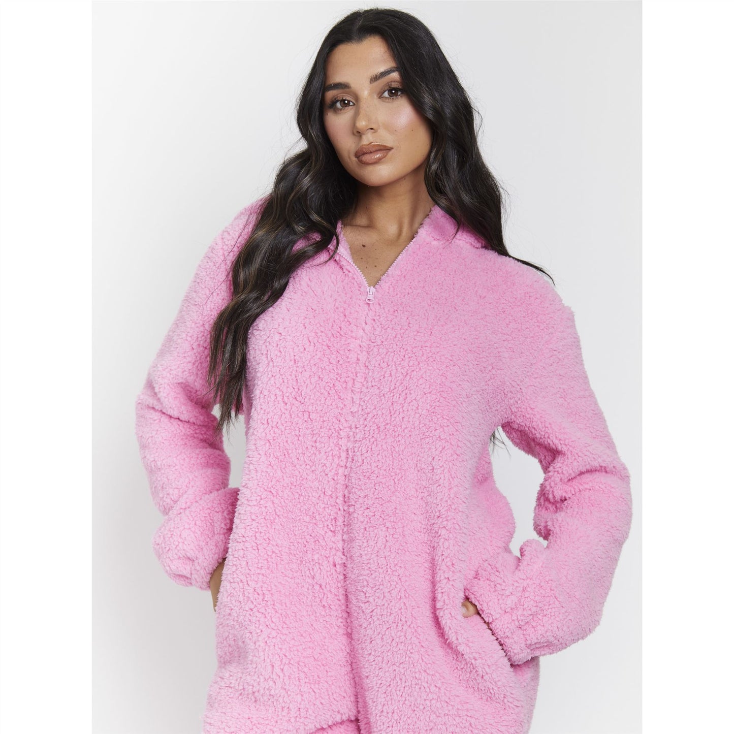 Loungeable Womens Sherpa Fleece Teddy Bear Onesie - Hot Pink