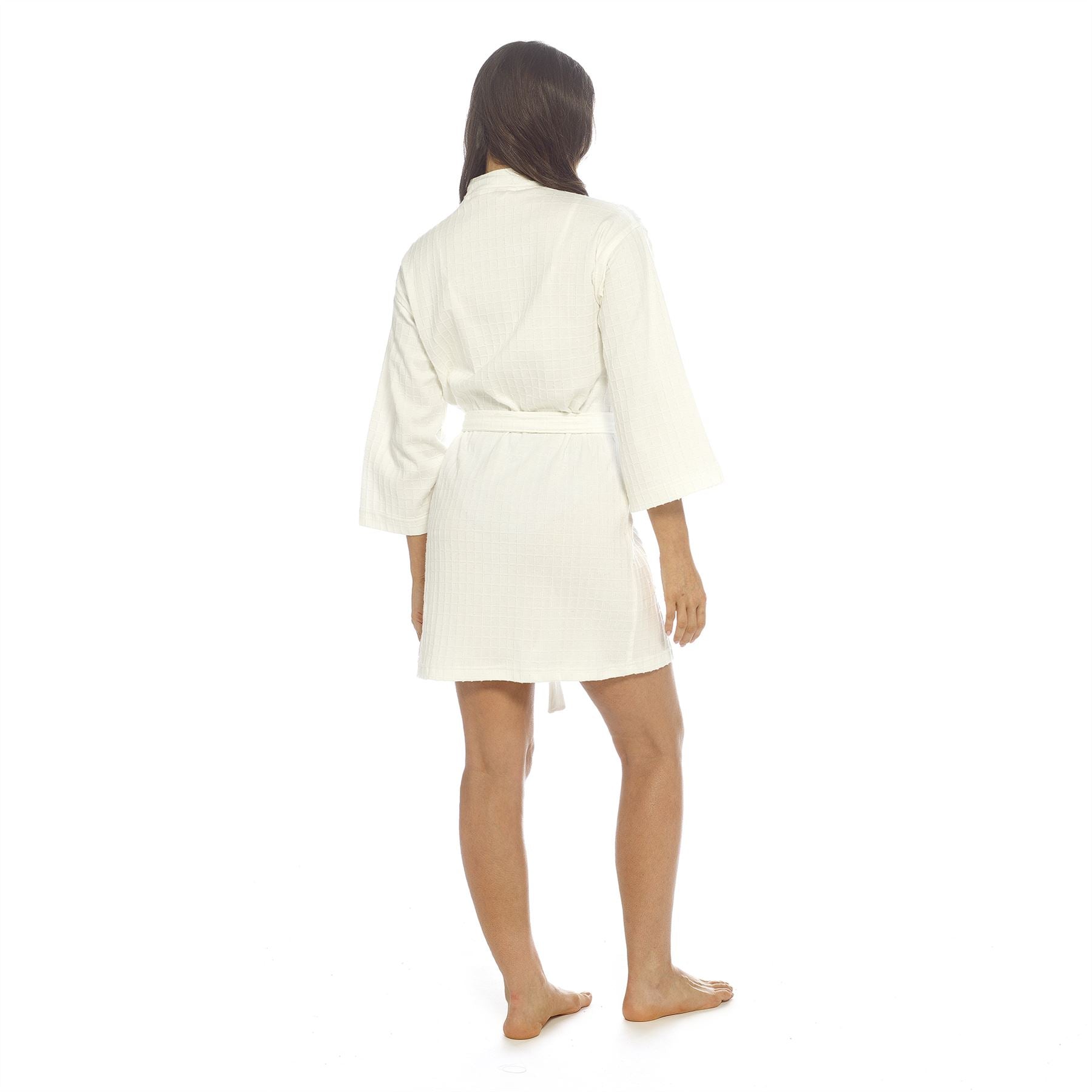 Tom Franks Womens Short Waffle Robe - White Tom Franks