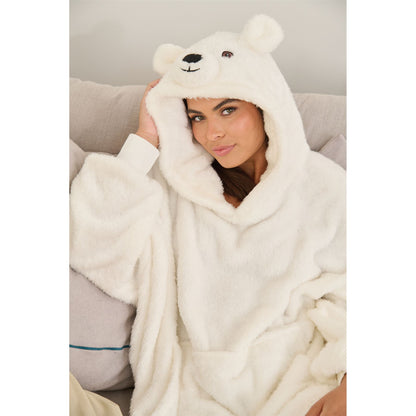 Loungeable Womens Luxury Fleece Polar Bear Snuggle Hoodie - White