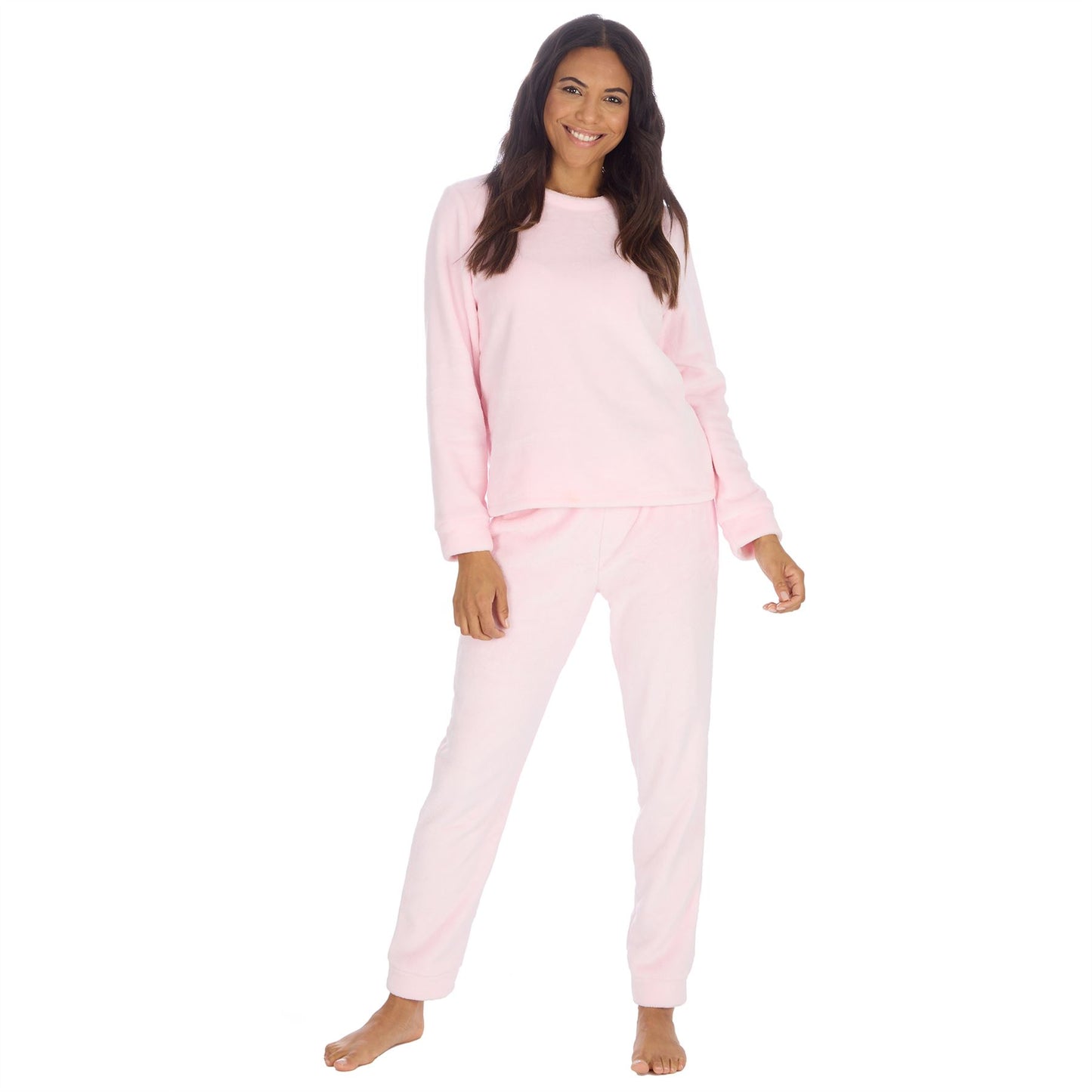 Forever Dreaming Womens Plush Fleece Pyjama Set - Baby Pink