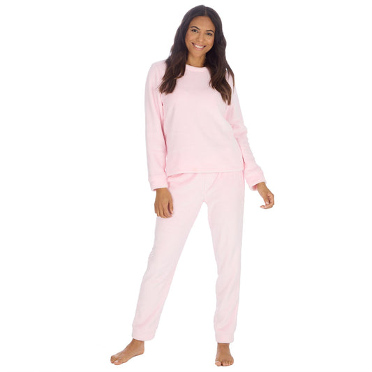 Forever Dreaming Womens Plush Fleece Pyjama Set - Baby Pink
