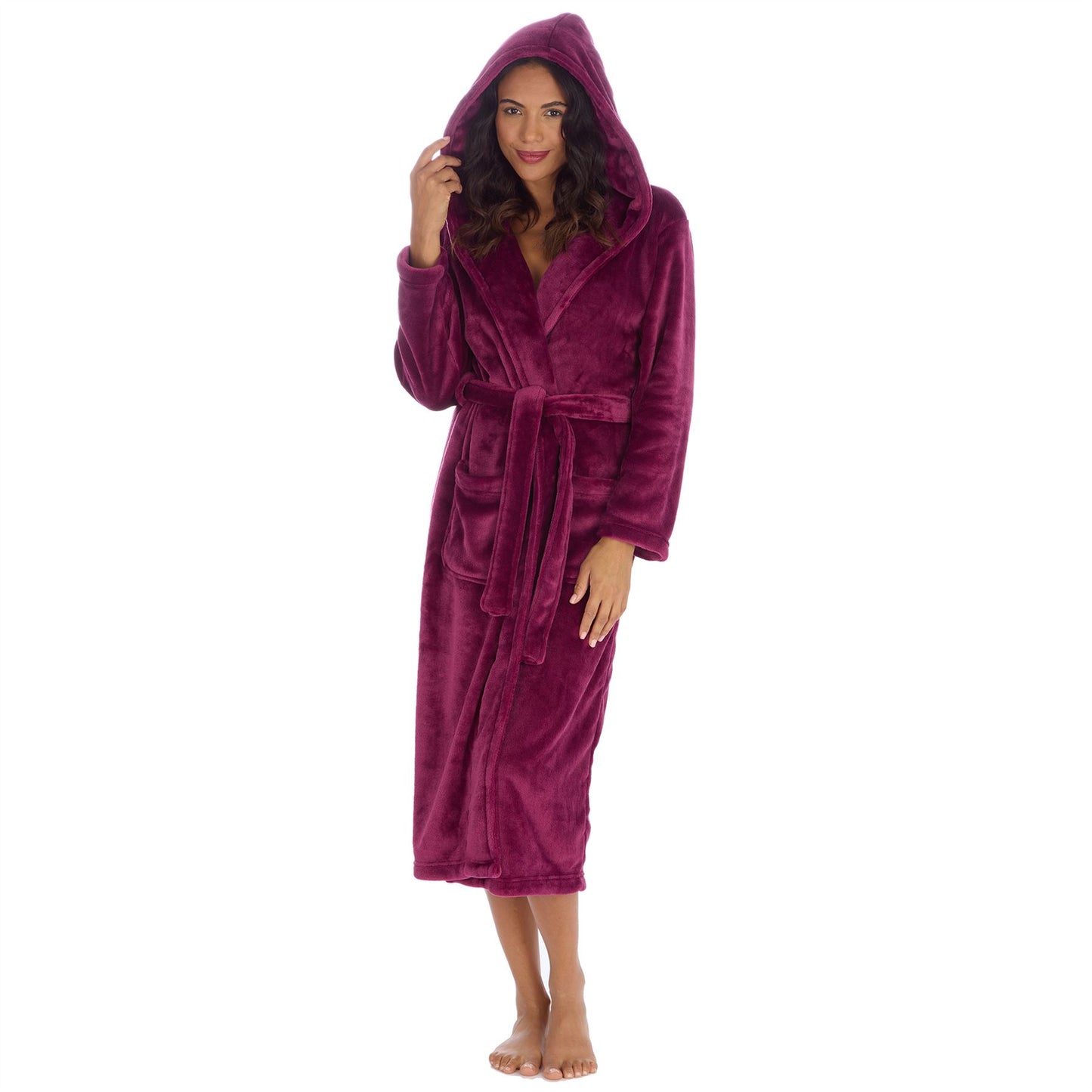 Forever Dreaming Womens Longer Length Shimmer Fleece Robe - Burgundy