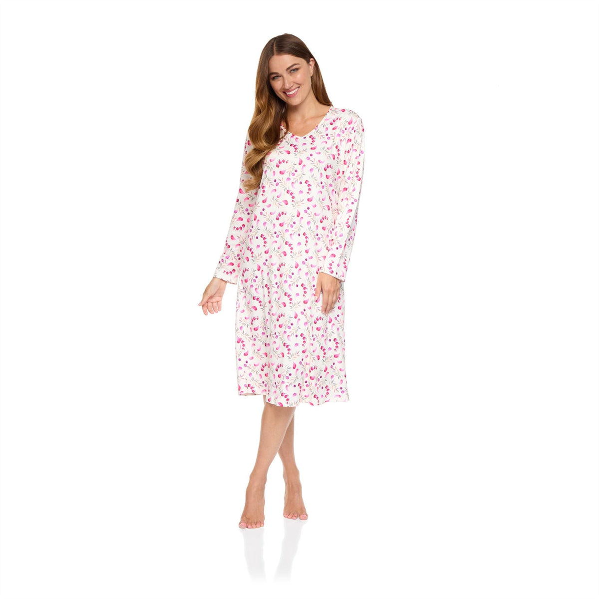 La Marquise Womens 'Berried Treasure' Long Sleeve Jersey Nightdress - Ivory La Marquise