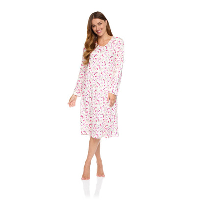 La Marquise Womens 'Berried Treasure' Long Sleeve Jersey Nightdress - Ivory La Marquise