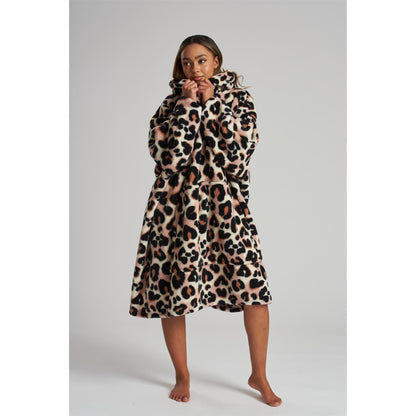 Loungeable Womens Leopard Fleece Snuggle Hoodie
