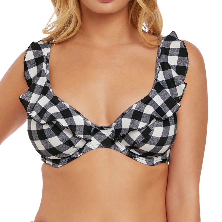 Freya Totally Check High Apex Plunge Bikini Top - Monochrome