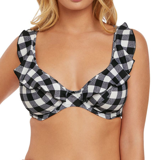 Freya Totally Check High Apex Plunge Bikini Top - Monochrome