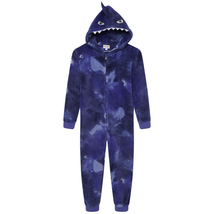 Nifty Kids Shark Fleece Onesie - Blue