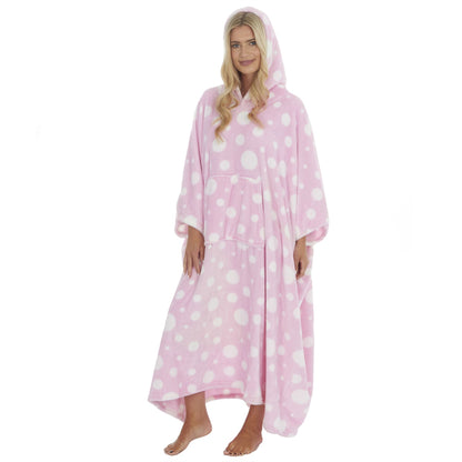 Forever Dreaming Womens Longline Fleece Poncho - Pink Spot