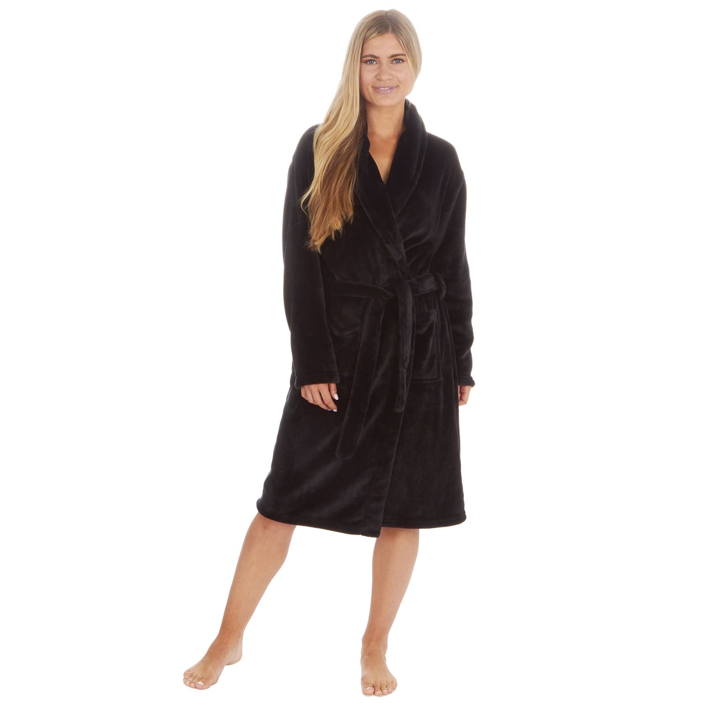 Forever Dreaming Womens Shawl Collar Fleece Robe - Black (2XL-5XL)