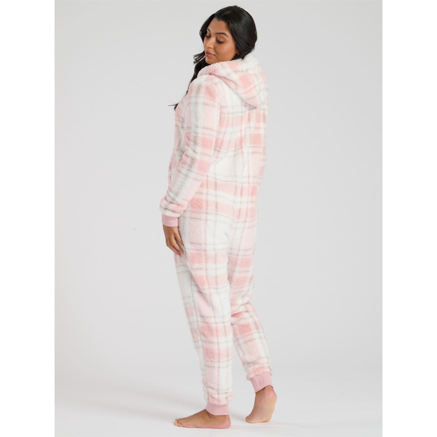 Loungeable Womens Well Soft Check Fleece Onesie - Pink