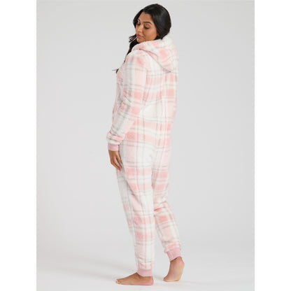 Loungeable Womens Well Soft Check Fleece Onesie - Pink