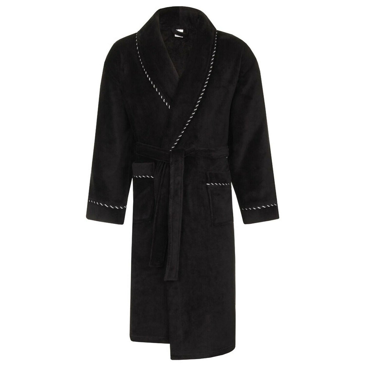 Loungeable Mens Shawl Collar Fleece Robe With Rope Detail - Black
