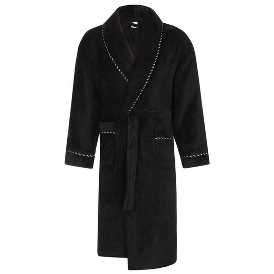 Loungeable Mens Shawl Collar Fleece Robe With Rope Detail - Black